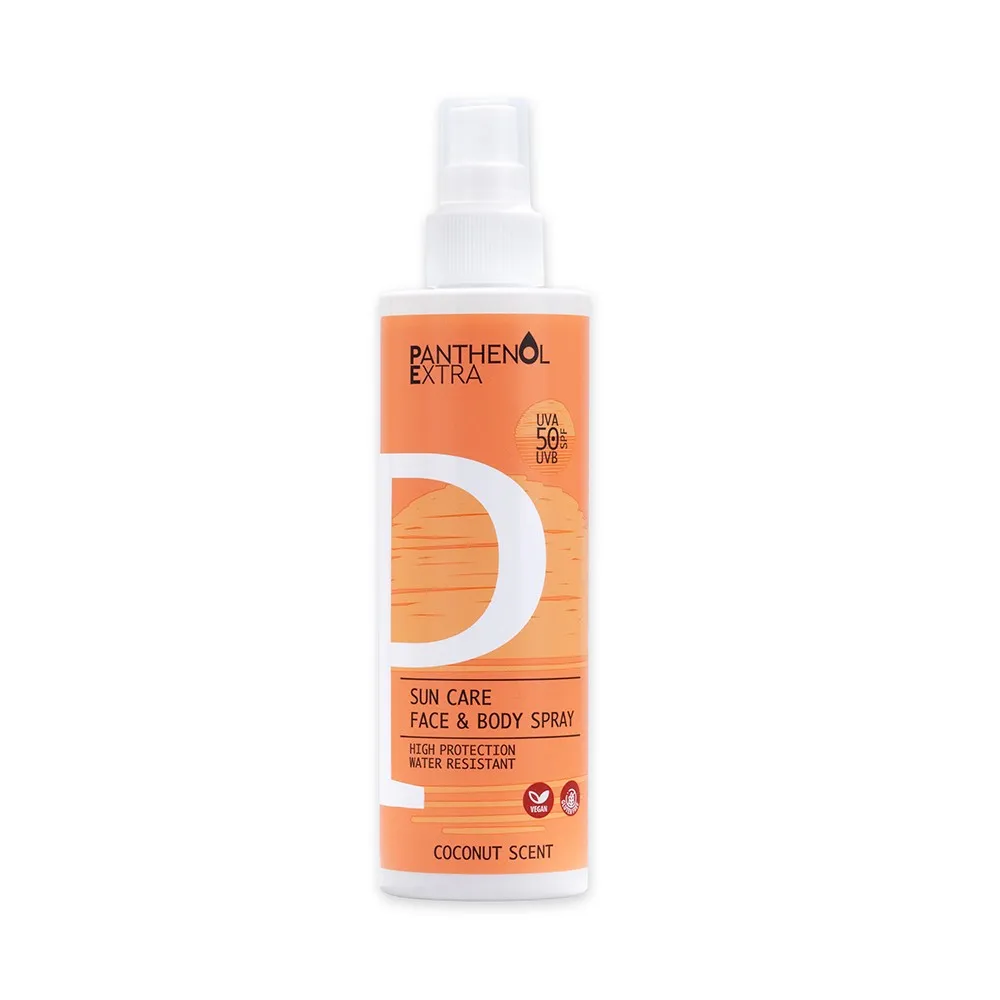 sun-care-face-body-spray-spf50 (1) Panthenol Extra Sun Care Face & Body Spray Αντηλιακό Σπρέι SPF 50 για Πρόσωπο & Σώμα με Άρωμα Καρύδας, 250ml - Image 1